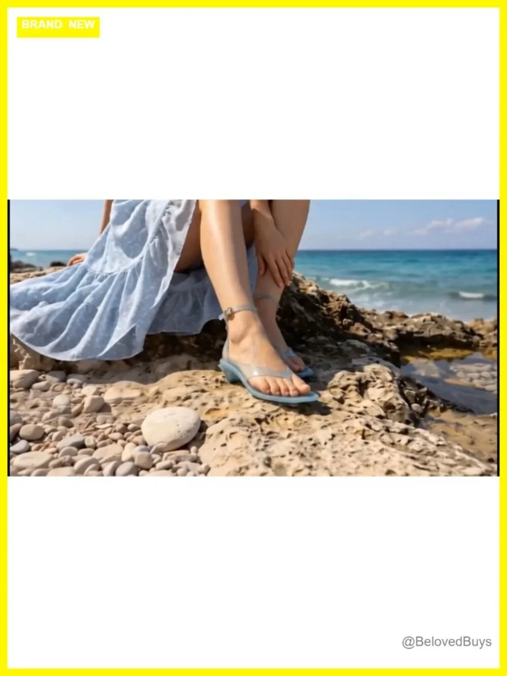 Womens Square Toe Kitten Heel Thong Sandals Ankle Strap Clear PVC Summer Dressy